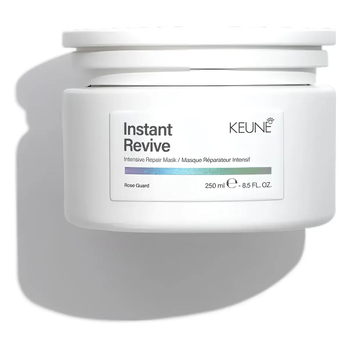 Mascarilla reparadora Instant Revive Mask de Keune para cabello dañado en envase profesional.